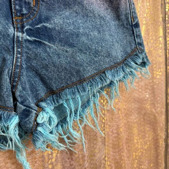 Vanilla Breeze Dip Dye Pink Blue Raw Hem Cut Off Jean Shorts XS - Picture 5 of 5